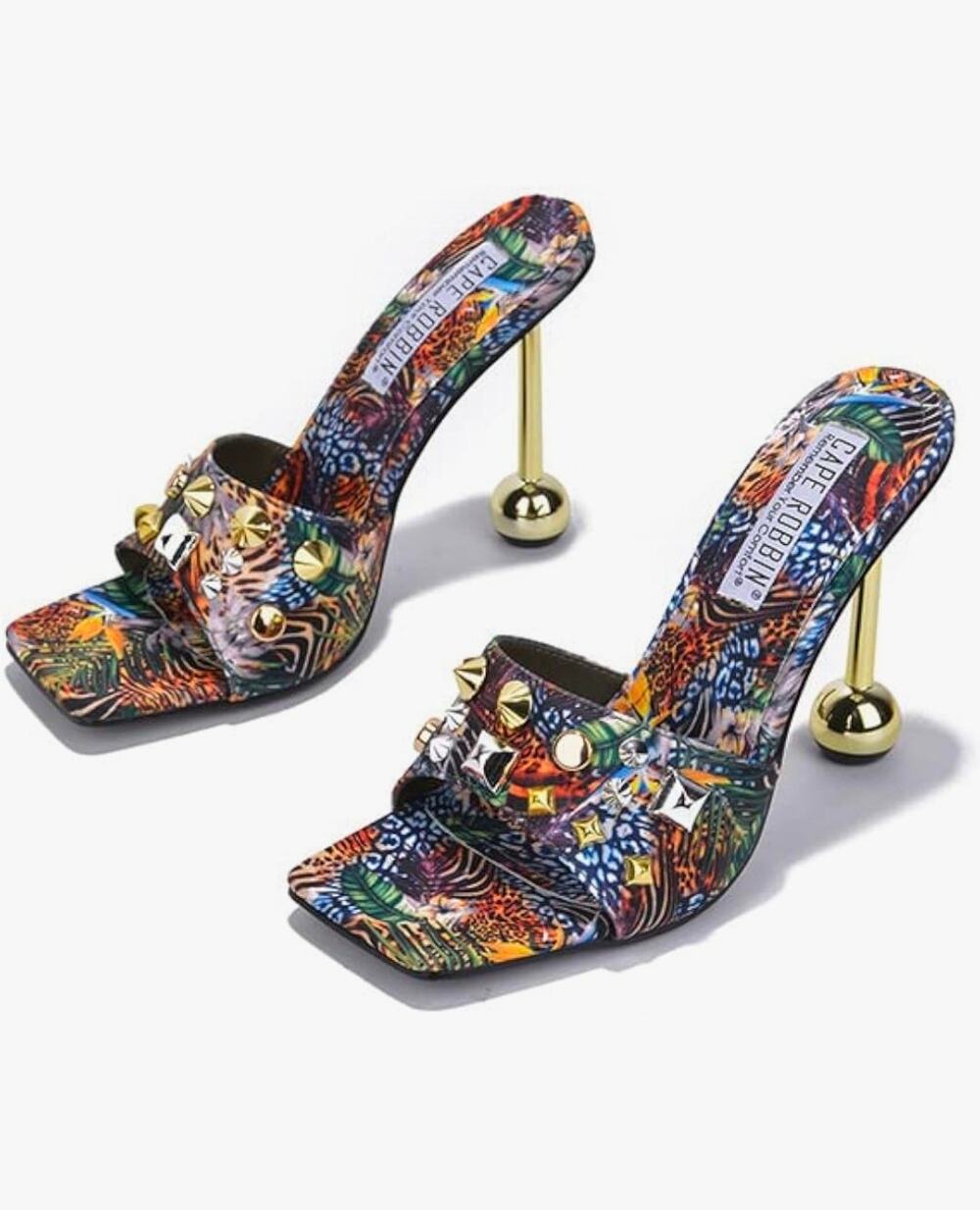 Cape Robbin Glynnis Sexy Slip On High Heel Mule with Studs, Animal Print, Size 8